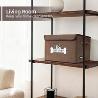 Boîte de rangement pour animaux de compagnie en coton et lin, grande capacité, moderne, rectangulaire, pliable, empilable, avec deux poignées en cuir pour le rangement des jouets