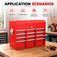Coffre à outils portable en acier rouge robuste avec serrure à clé et plusieurs tiroirs