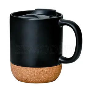 Gốm Đen Cà Phê Nút Chai Mug Chống Tràn 12 Oz Travel Coffee Mug Xử Lý Matte Tea Cup Với Cách Nhiệt Đáy Nút Chai