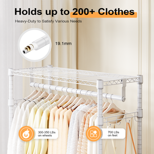 MZG Vente en gros – Portant à vêtements robuste à 3 niveaux réglable en métal blanc avec double tringle de suspension - Product Image 4
