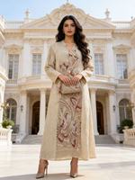 Robe Abaya Traditionnelle Brodé(e) en Polyester – Style Décontracté pour Mariage ou Aïd – Vêtement Islamique Respirant