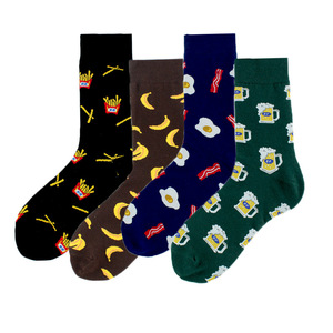 <span class=keywords><strong>Calcetines</strong></span> de Jacquard con estampado de fruta para hombre, medias de diario con dibujos animados de cerveza, patatas fritas, plátano, azul oscuro, marrón y verde - Product Image 2