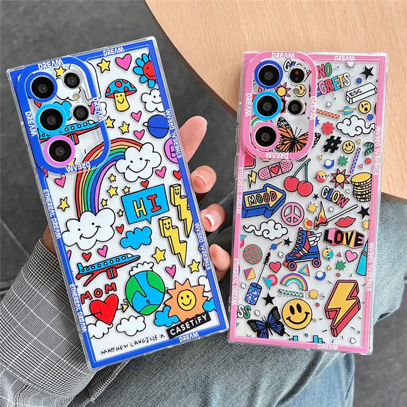 Transparent TPU Phone Case pattern painting For Samsung A52 A12 A13 A71 A53 A72 A73 S22 S21 Note 20 Cartoon Pattern Back Cover