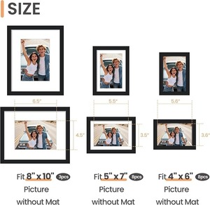 <b>Black</b> Wood Picture <b>Frame</b> Set Photo Display <b>Frame</b> without Mat 8 x 10 5 x 7 4 x 6 Inch Wall Decor - Product Image 1