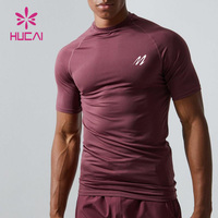 HUCAI Logo personnalisé Spandex léger pour hommes Compression active Muscle Dry Fit t Shirt Gym Shirt pour hommes