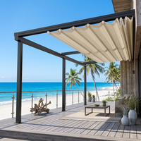 Pergola pliante électrique robuste avec drainage intégré des eaux de pluie pour restaurant et repas en plein air