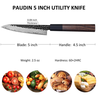 Couteau utilitaire de 5 pouces manche en ébène professionnel japonais couteau à fruits utilitaire de cuisine damas 10Cr15Mov couteaux de cuisine