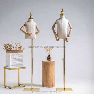 Exhibición de tienda de niños, brazos flexibles de medio cuerpo de madera, maniquí de bebé, altura ajustable, base de metal, maniquíes de torso para niños - Product Image 4