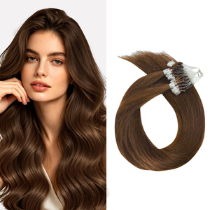 Extensiones de cabello humano virgen Remy con microanillos, sin pegamento ni calor, extensiones de cabello con microperlas para mujeres de salón, color claro. - Product Image 1