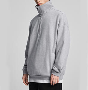 Sudadera de Estilo Urbano Vintage, Media <span class=keywords><strong>Cremallera</strong></span>, Color Sólido, Felpa Francesa de Algodón, Cuello Alto, Hombros Caídos, Talla Grande - Product Image 6