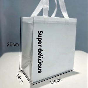 Sac isotherme personnalisable et recyclable en coton perlé non tissé, avec poignée longue, pour lait, sandwichs et pain - Product Image 1