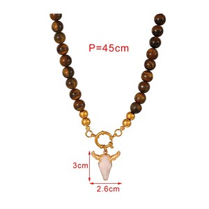 <span class=keywords><strong>Collier</strong></span> en gros, nouveau style vintage western cowboy, avec pendentif tête de taureau en résine, boucle circulaire en acier titane et perles en pierre naturelle - Product Image 4