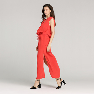 Modèles chauds de 2020 16MM 100% CDC en soie rouge Vif sans manches V cou femmes longue robe élégante - Product Image 2