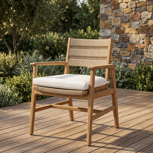 Chaise de salle à manger moderne en bois massif et rotin avec coussin, dossier et assise tressés pour la maison, l'hôtel et le restaurant - Product Image 2