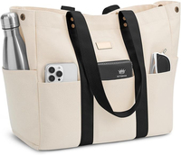 Grand sac fourre-tout en toile pour femmes, plage, avec fermeture éclair, 3 poches avant, week-end, piscine, voyage, résistant