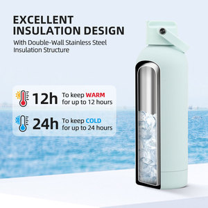 Bulk 500ml Insulated Bottle 18/8 Recycled Stainless Steel Rubber Paint Custom Logo Leak-proof Flask Lockable Straw Lid - Product Image 2