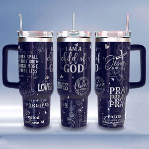 Bouteille d'eau à thème chrétien religieux, avec verset biblique et imprimé floral, gobelet isotherme portable de 40 oz, tasse à café thermos de 40 oz - Product Image 5
