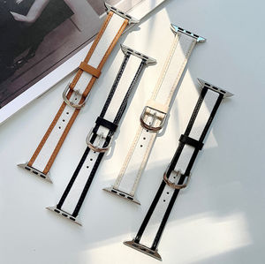 สายรัดนาฬิกาข้อมือหนังแท้ + ผ้าใบ D สำหรับ Apple Watch 7ซีรีส์สายรัดข้อมือ iWatch - Product Image 1