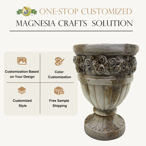 Urne <span class=keywords><strong>de</strong></span> jardin sur piédestal <span class=keywords><strong>en</strong></span> magnésie beige, <span class=keywords><strong>style</strong></span> vintage, motif floral rose, pour intérieur et extérieur, décoration <span class=keywords><strong>de</strong></span> jardin <span class=keywords><strong>de</strong></span> manoir français, fabrication OEM - Product Image 1