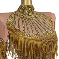 Combinaison de performance de scène en strass doré Costumes de spectacle de pom-pom girls pour femmes Bodycon Pole Dance Leotard Carnival Party Body