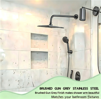 KAIXIN Bras de douche mural moderne en acier inoxydable 304 électroplaqué gris canon de 16 pouces avec pommeau de douche fixe et douchette à main pour toilettes