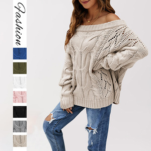 Pull en tricot ample à épaules dénudées pour femme, manches longues, couleur unie, pull-over, automne-hiver, grandes tailles, pulls tendance - Product Image 5