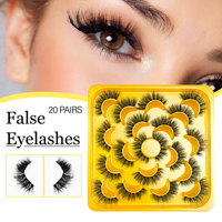 20 paires de faux cils en vison synthétique, effet naturel 3D, réutilisables, à pointe effilée, bande fine, faits à la main, vente en gros
