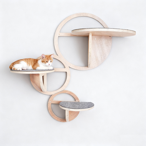 Grand condo d'arbre à chat en bois avec étagères murales, grattoir en feutre et lit confortable-Ensemble d'escalade pour chat d'intérieur moderne facile à assembler - Product Image 4