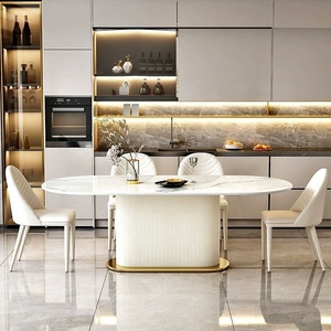 Prezzo all'ingrosso sala da pranzo mobili gamba in metallo economico design semplice lusso moderno ardesia tavolo da pranzo set 6 posti - Product Image 3