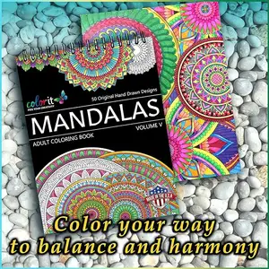 Mandalas coloridas para adultos, livro para colorir com volume de 50 páginas, atividades relaxantes, papel espirais, encadernação de livro, papel grosso