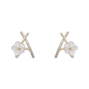 Camellia <b>Huggie</b> Earrings Flower Shape 925 <b>Silver</b> Bezel Setting Party Fashion Stud Earrings - Product Image 5