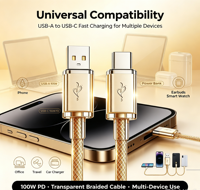 Câble USB-C de charge rapide 100W, en nylon tressé transparent, haute vitesse, multi-appareils, vente en gros, prise en charge de la commande en gros (MOQ)