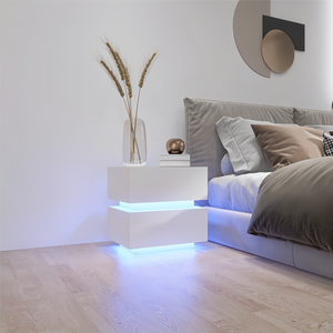 <b>White</b> High <b>Gloss</b> 2 Drawer Bedside Table With RGB LED Light Nightstand For Bedroom Storage - Product Image 6