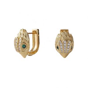Boucles d'oreilles pour femme en zircon émeraude incrusté tête d'aigle, style explosion mode européenne et américaine, plaqué cuivre 18K, porte-bonheur authentique - Product Image 5
