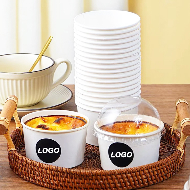 Custom Printing Disposable Ice Cream Single Wall Paper Cup Food Packaging Container Dessert Yogurt Round Paper Bowl With Lid