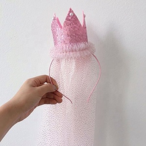 Niños lentejuelas corona brillante flor niña velo cumpleaños sombreros fiesta diadema cabeza hebilla tocado Primer cumpleaños - Product Image 6