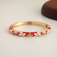 Nouveau Bracelet Jonc Émaillé Chinois Rétro de Luxe Léger pour Femme en Alliage de Zinc Électroplaqué, Effet Goutte d'Huile, Vente Chaude