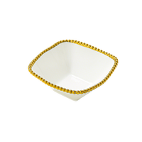 Bol carré en céramique blanc de qualité supérieure avec bordure dorée perlée - Vaisselle élégante pour la maison, les fêtes et les mariages