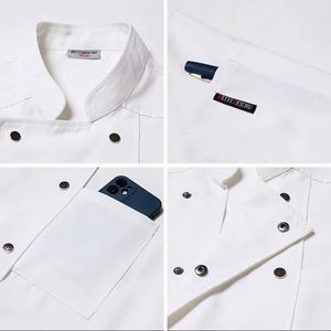 Uniforme de cuisine, veste de chef blanche et rouge résistante à l'huile avec nom sur le col, fournisseur d'uniformes pour restaurant chinois - Product Image 2