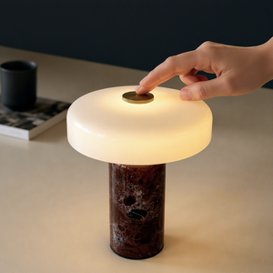 Modern <b>Mushroom</b> Table Lamp Touch Control LED Bedside Light with Red Marble Base Warm White - Product Image 1