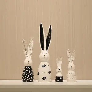 Flolenco Luxury Home Decoration Easter Rabbit Ornaments Cute Ceramic Rabbit Figurine Home Decor Bunny Sculpture