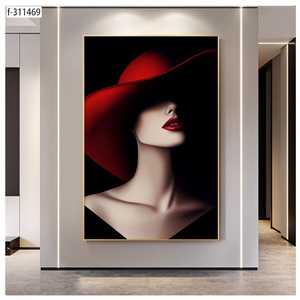 Cuadro de pared con marco de aluminio de alta gama, retrato de mujer, elegante juego de pinturas de porcelana de cristal para decoración de sala de estar - Product Image 3