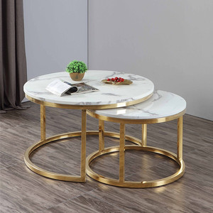 Modern Luxury Round Living Room Furniture Home Furniture Nesting <strong>Marble</strong> <strong>Coffee</strong> <strong>Tables</strong> <strong>Set</strong> with Golden Stainless Steel Base - Product Image 1