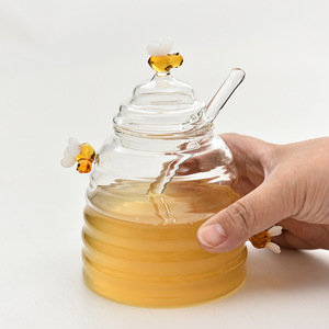 Custom Glass <b>Bee</b>-Shaped Honey Jar High-Borosilicate Transparent Honey Bottle Stirring Rod Storage Jar Jam Jar Lid Organizer - Product Image 3