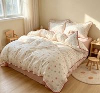 Parure de lit 4 pièces en coton tissé 100 %, tailles variées (1,5 m, 1,8 m), avec draps plats et housses de matelas, vente en gros pour la maison