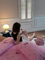 Ensemble de draps de lit à imprimé cerise rose fille mignonne 3 pièces couvre-lit floral couette Patchwork 100% coton élastique poche profonde