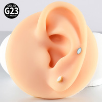 Bijou de mode en alliage de titane F136 G23, avec cadre marquise dentelé raffiné, opale incrustée, barre plate à filetage interne, pour l'oreille et la lèvre