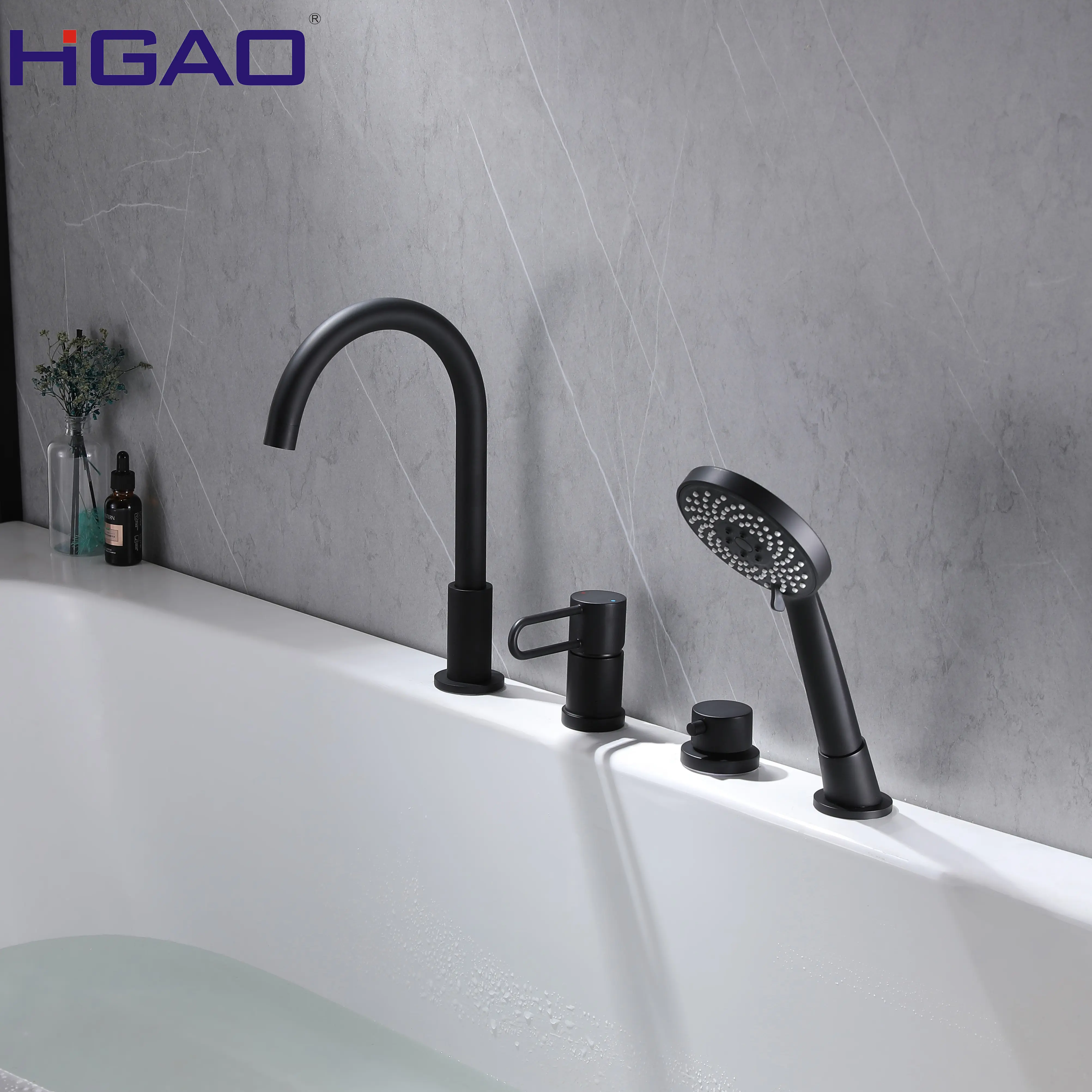 Huagao Usa Magazijn Dropshipping Groothandel 4 Stuks Side Matte Black Badrandcombinaties 4 Gat Tub Tap Bad Bad Wastafel Kraan