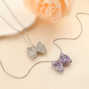 חם מכירה bowknot <span class=keywords><strong>rhinestone</strong></span> חרוזים חרסית קשת חוטי נירוסטה סגול לבן שרשרת מתוקה - Product Image 3