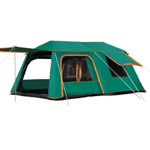 Factory new design 6-12 person waterproof double layers automatic aluminum large place 2 room 1 mall family camping outdoor tent